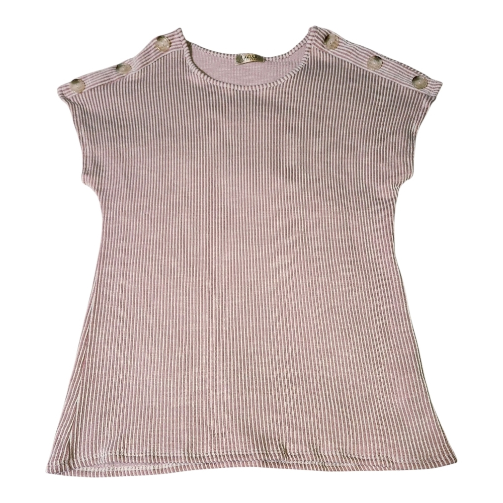 Lavish Womens Sz XL Blouse Top Pink And White Striped  Ribbed With Button Detail